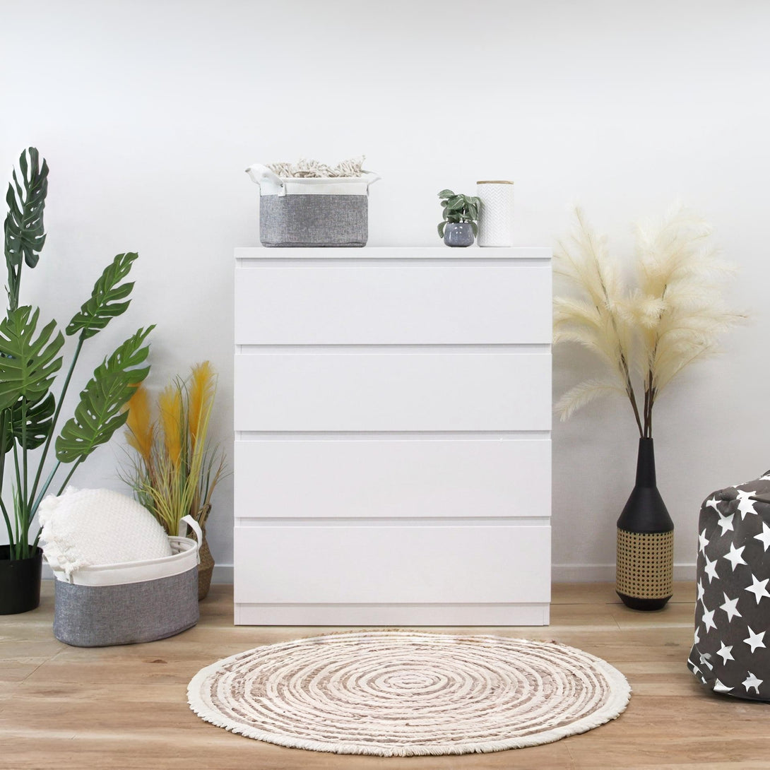 Tongass Wooden Tallboy 4 Drawers - White