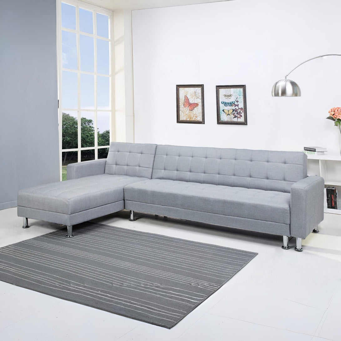 Minnesota 5 Seater Sofa Bed Futon with Chaise - Grey