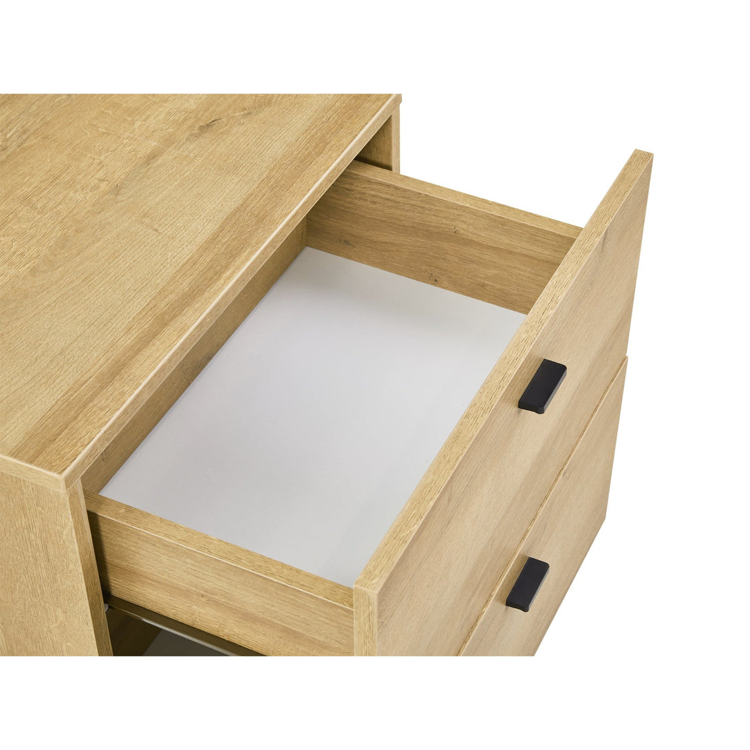 Hekla Wooden Bedside Table Nightstand with 2 Drawers - Oak