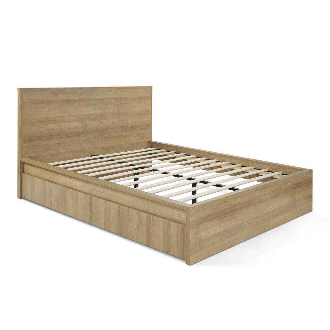 Harris Queen Bed Frame with Storage - Oak