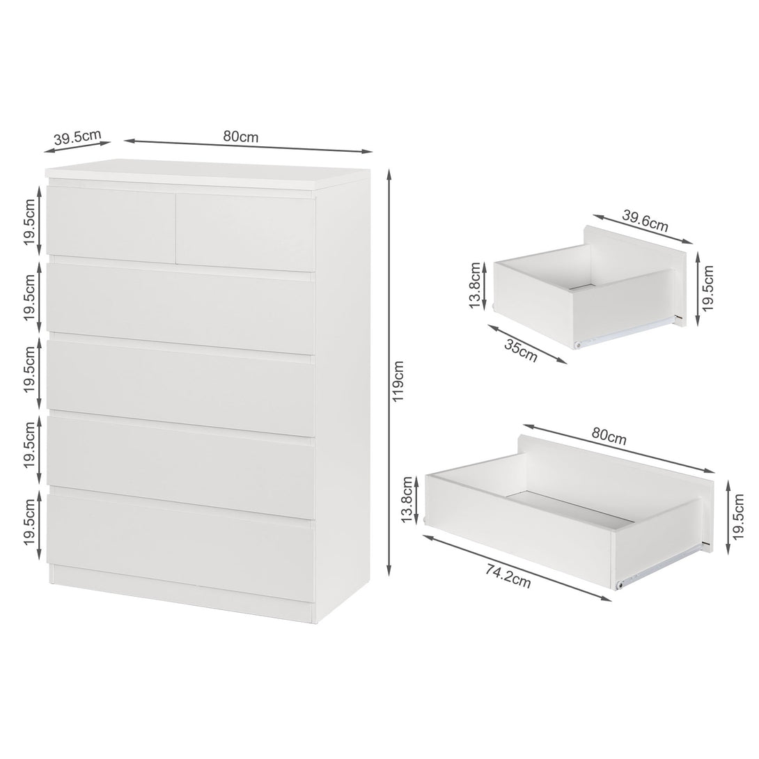 Tongass Wooden Tallboy 6 Drawers - White
