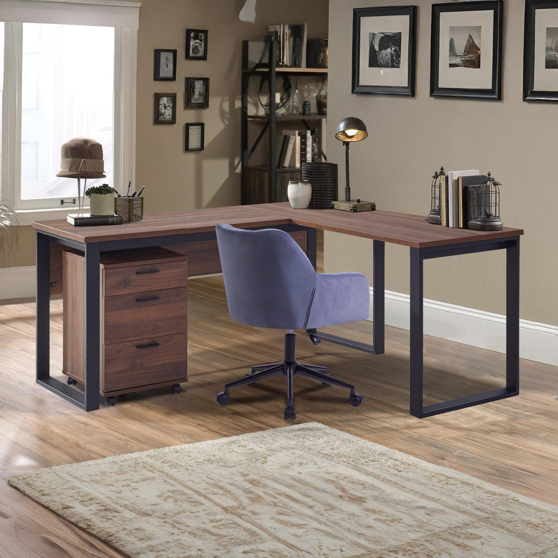 Nakia Computer Corner Desk with Filing Cabinet - Walnut