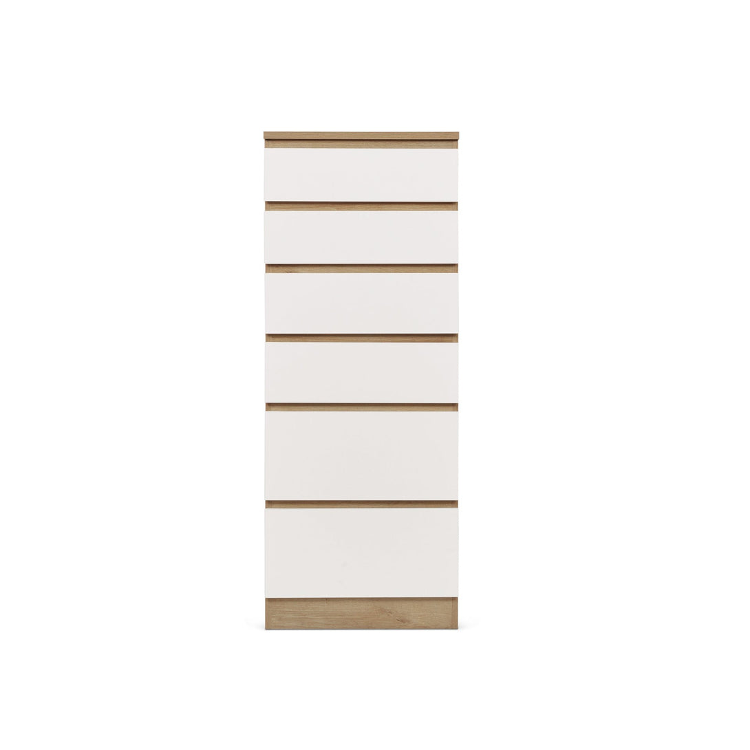 Harris 6 Drawer Tallboy with Mirror - Oak + White
