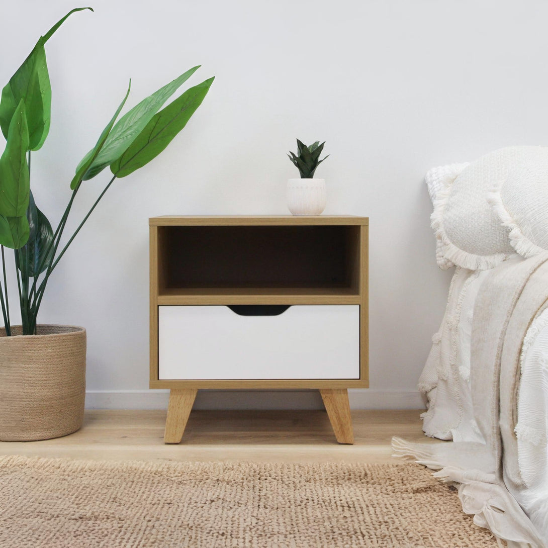 Schertz Wooden Bedside Table - Oak