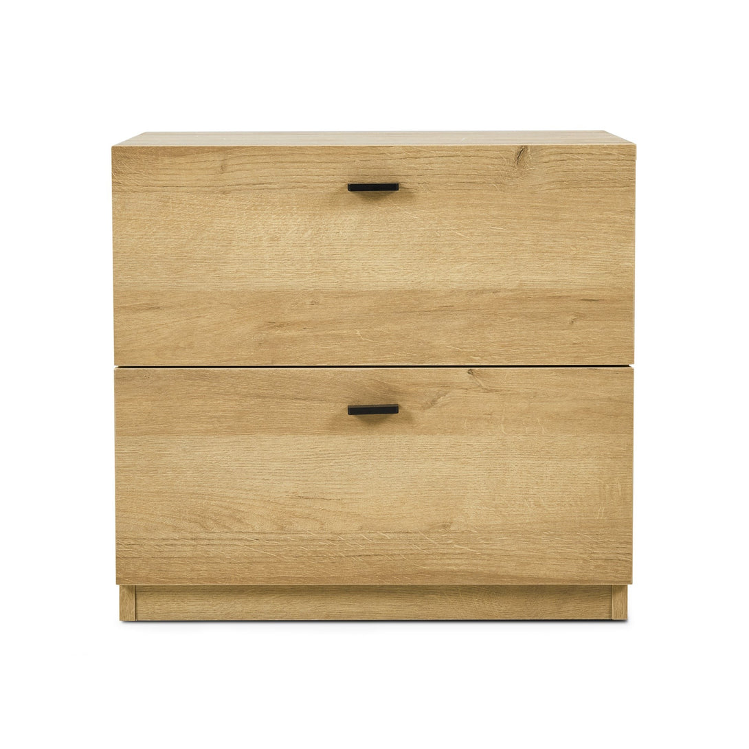 Hekla Wooden Bedside Table Nightstand with 2 Drawers - Oak