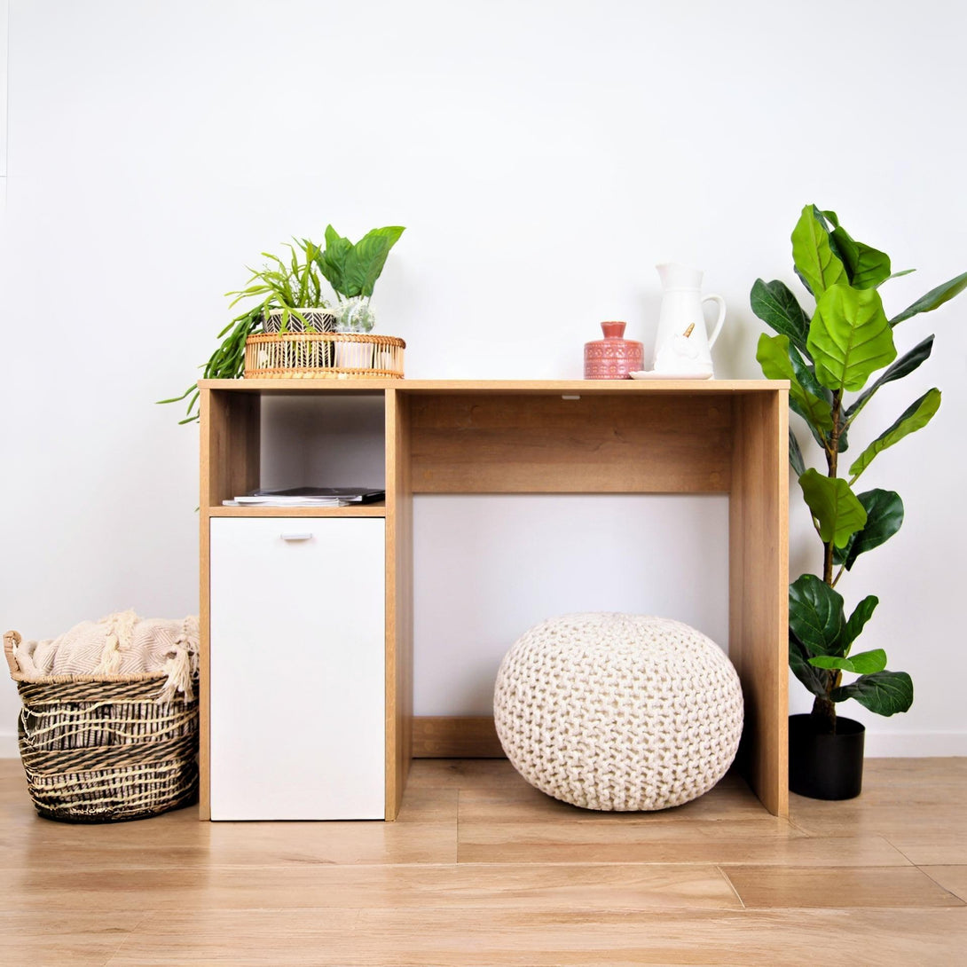 Makalu 100cm Computer Study Desk with Cabinet - Oak