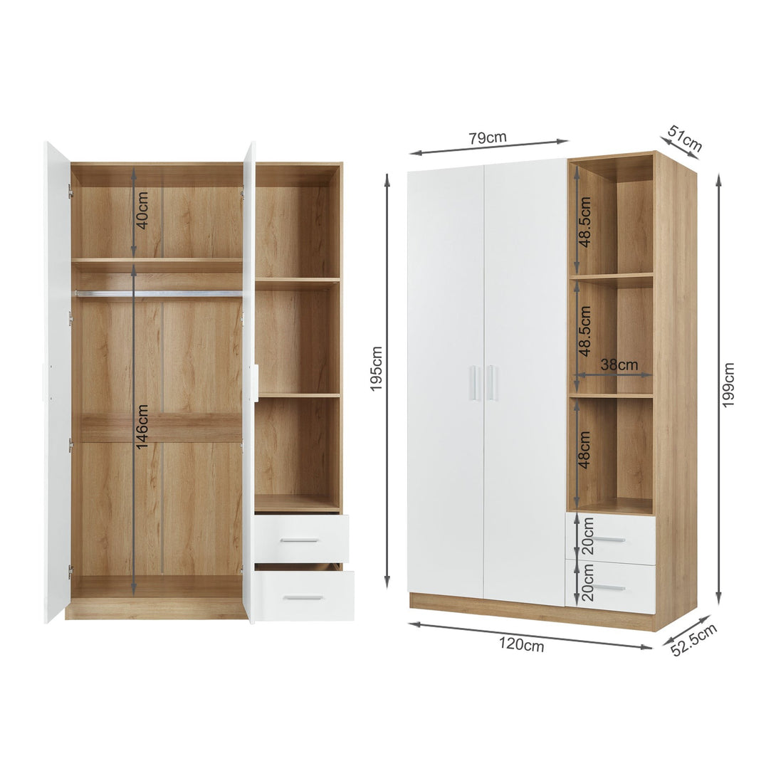 Harris 3 Door Wardrobe with Drawers - Oak + White