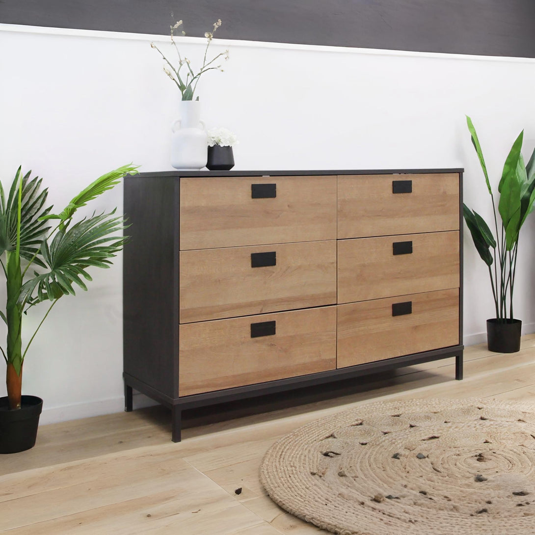 Morris Wooden Low Boy 6 Drawers - Oak