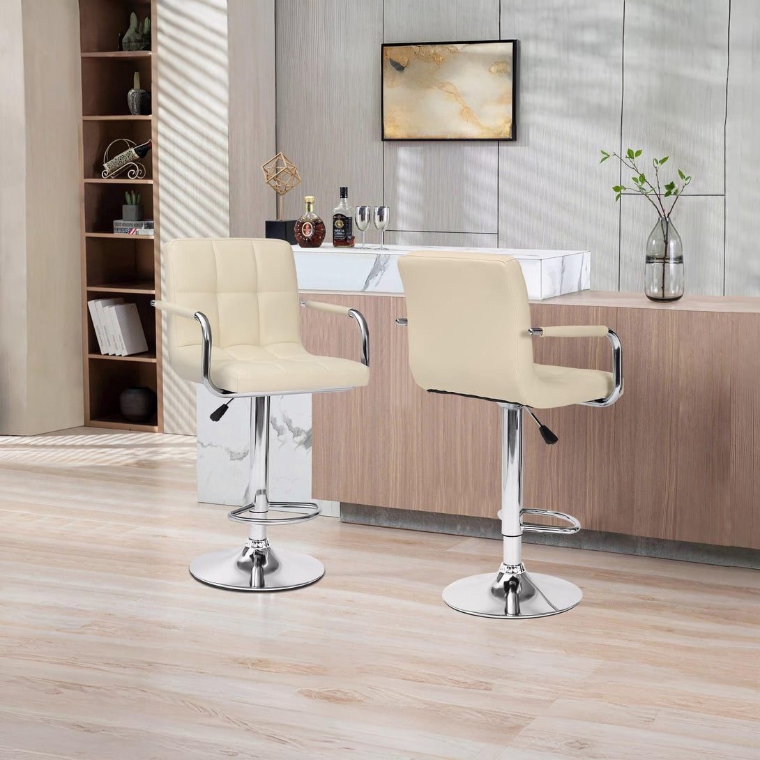 Lois Bar Stool with PU Leather - Set of 2 - Beige
