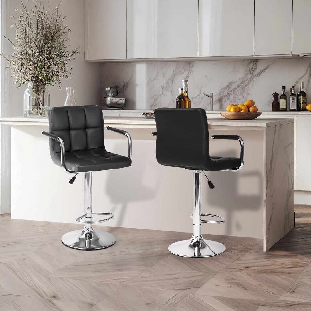 Lois Bar Stool with PU Leather - Set of 2 - Black