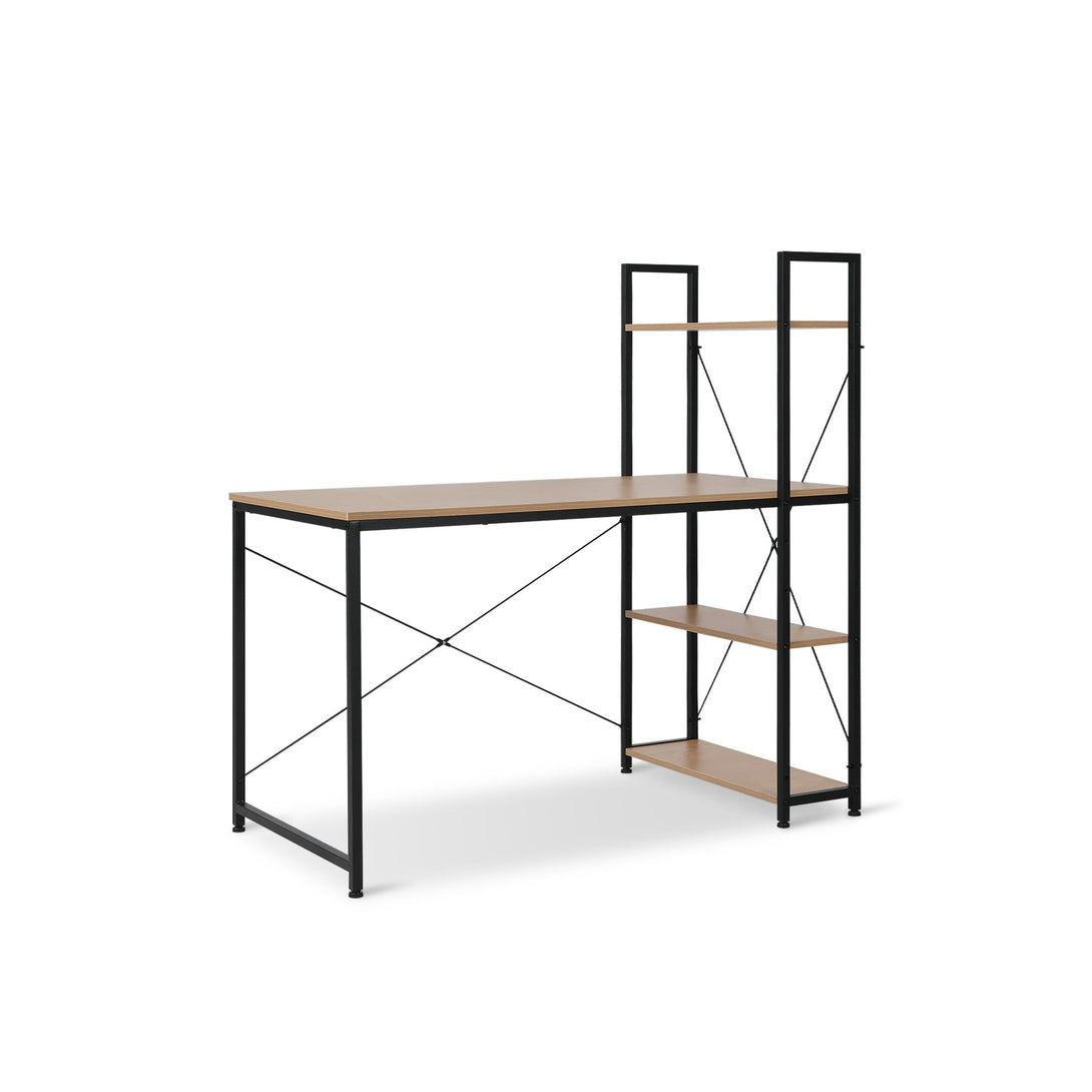 William 120cm Computer Desk with Bookshelf - Black + Natural