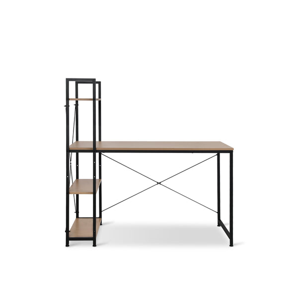 William 120cm Computer Desk with Bookshelf - Black + Natural