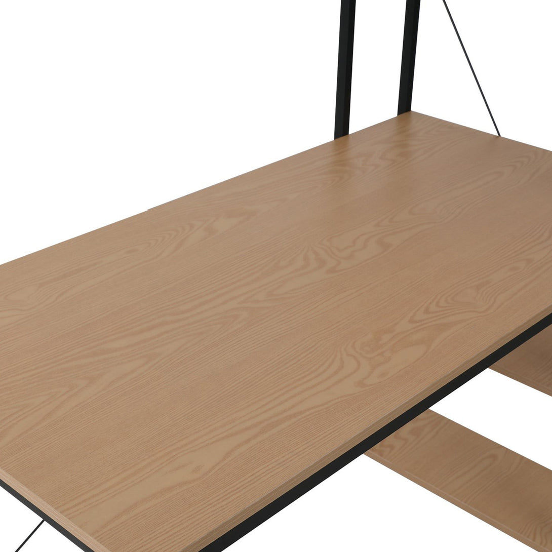 William 120cm Computer Desk with Bookshelf - Black + Natural