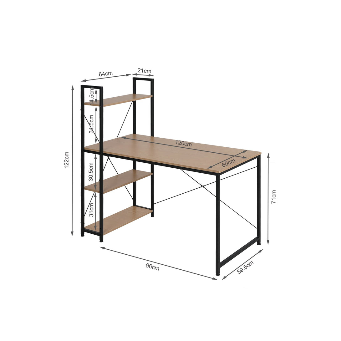 William 120cm Computer Desk with Bookshelf - Black + Natural