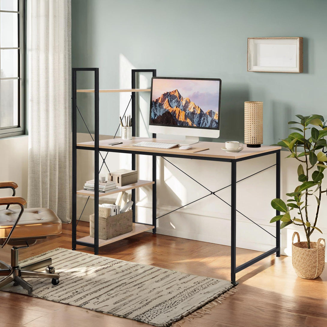 William 120cm Computer Desk with Bookshelf - Black + Natural