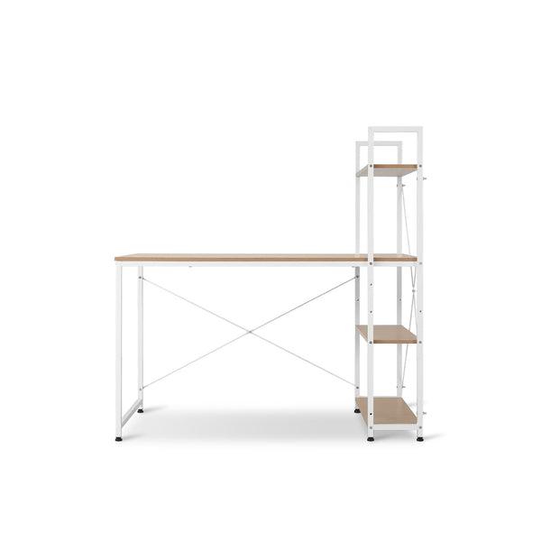 William 120cm Computer Desk with Bookshelf - White + Natural