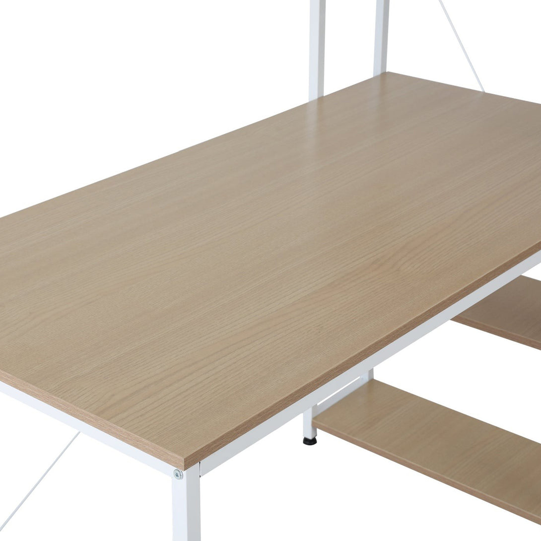 William 120cm Computer Desk with Bookshelf - White + Natural