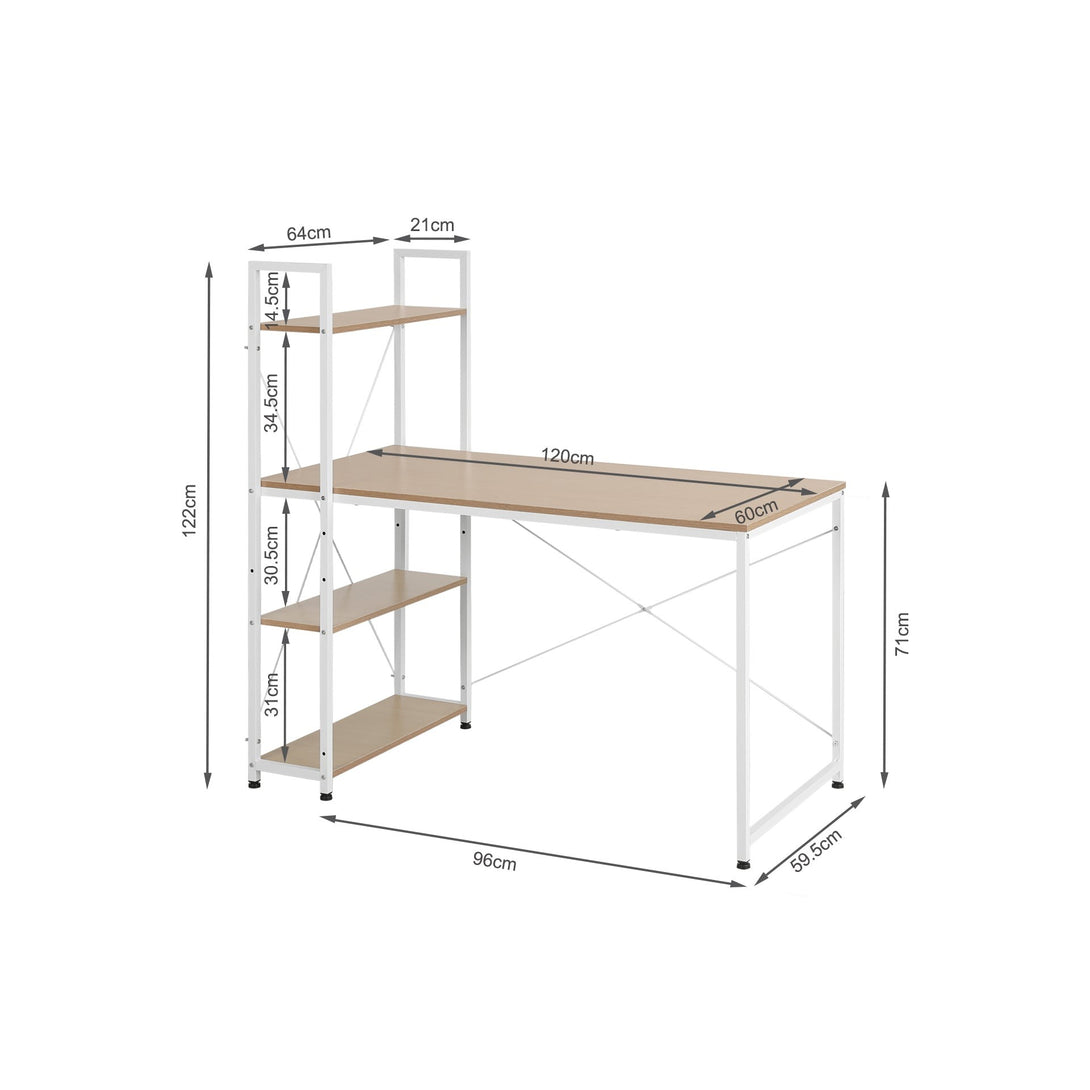 William 120cm Computer Desk with Bookshelf - White + Natural