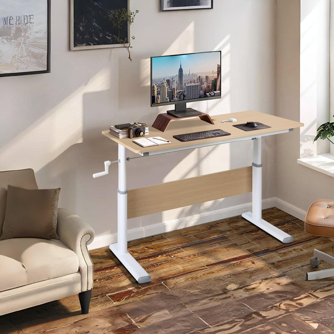 Lucas 100cm Manual Standing Desk - Maple + White