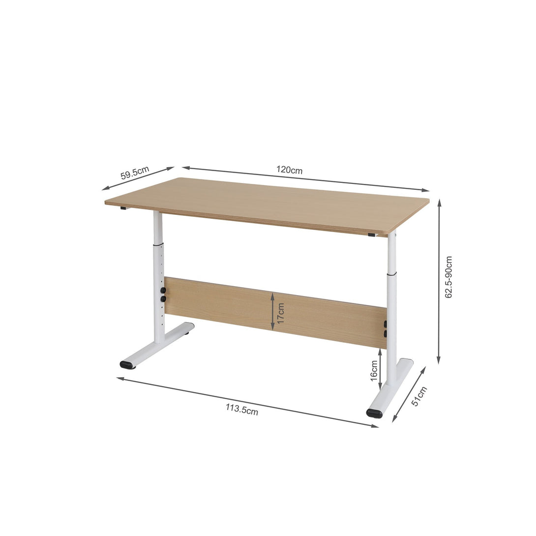 Hector 120cm Height-Adjustable Computer Desk - MAPLE + WHITE