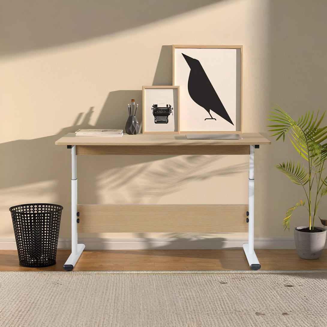Hector 120cm Height-Adjustable Computer Desk - MAPLE + WHITE