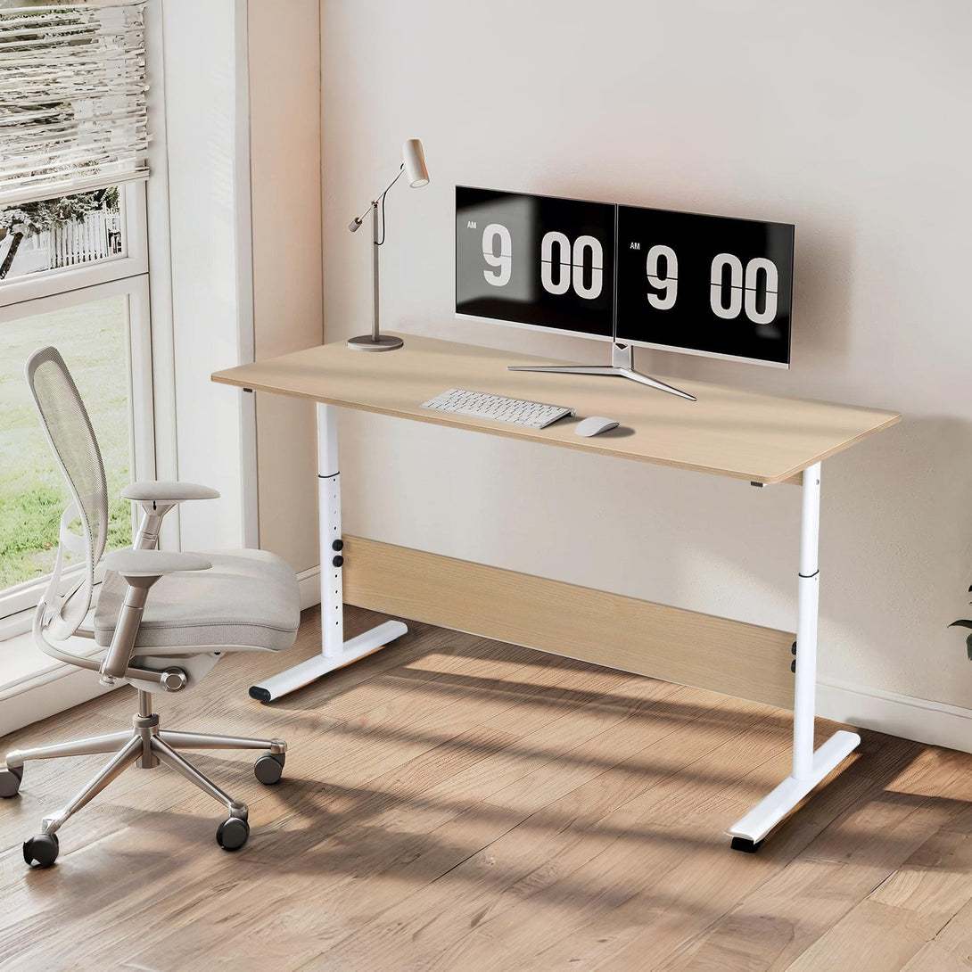 Hector 140cm Height-Adjustable Computer Desk - Maple + White