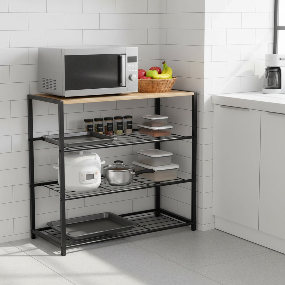 Milton 4 Tier Storage Shelf - Maple + Black