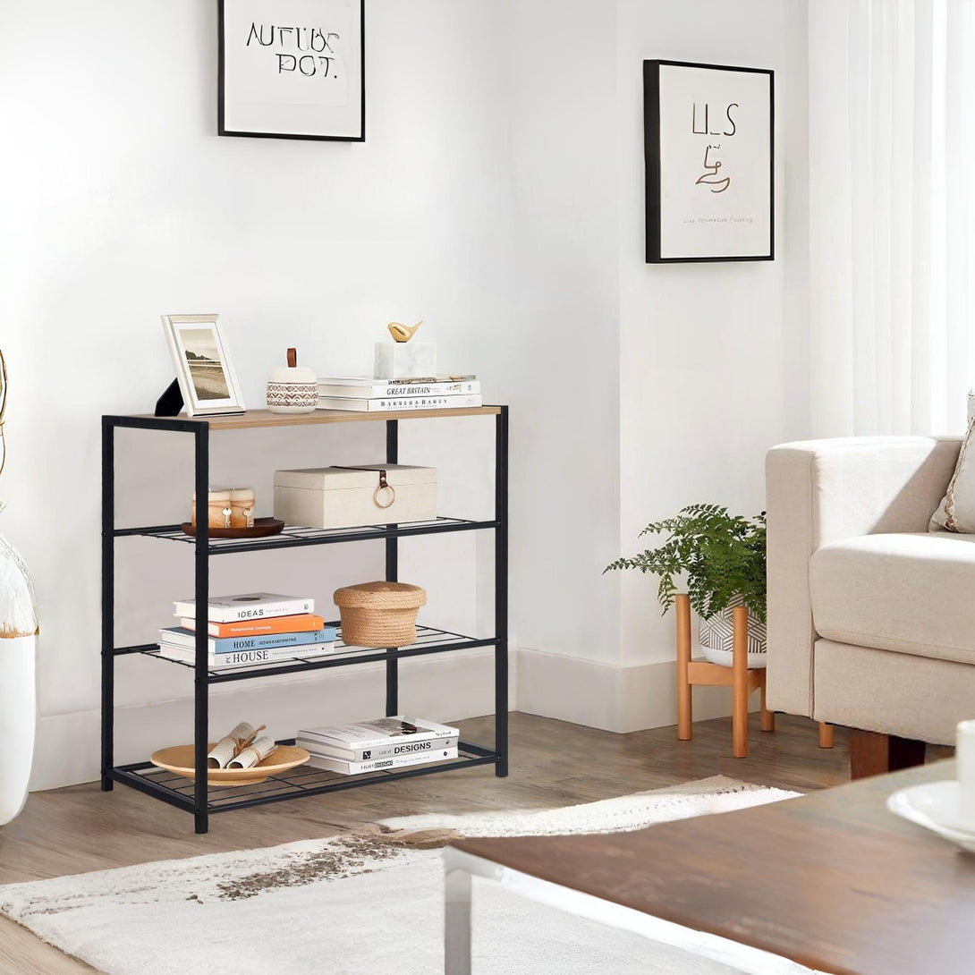 Milton 4 Tier Storage Shelf - Maple + Black