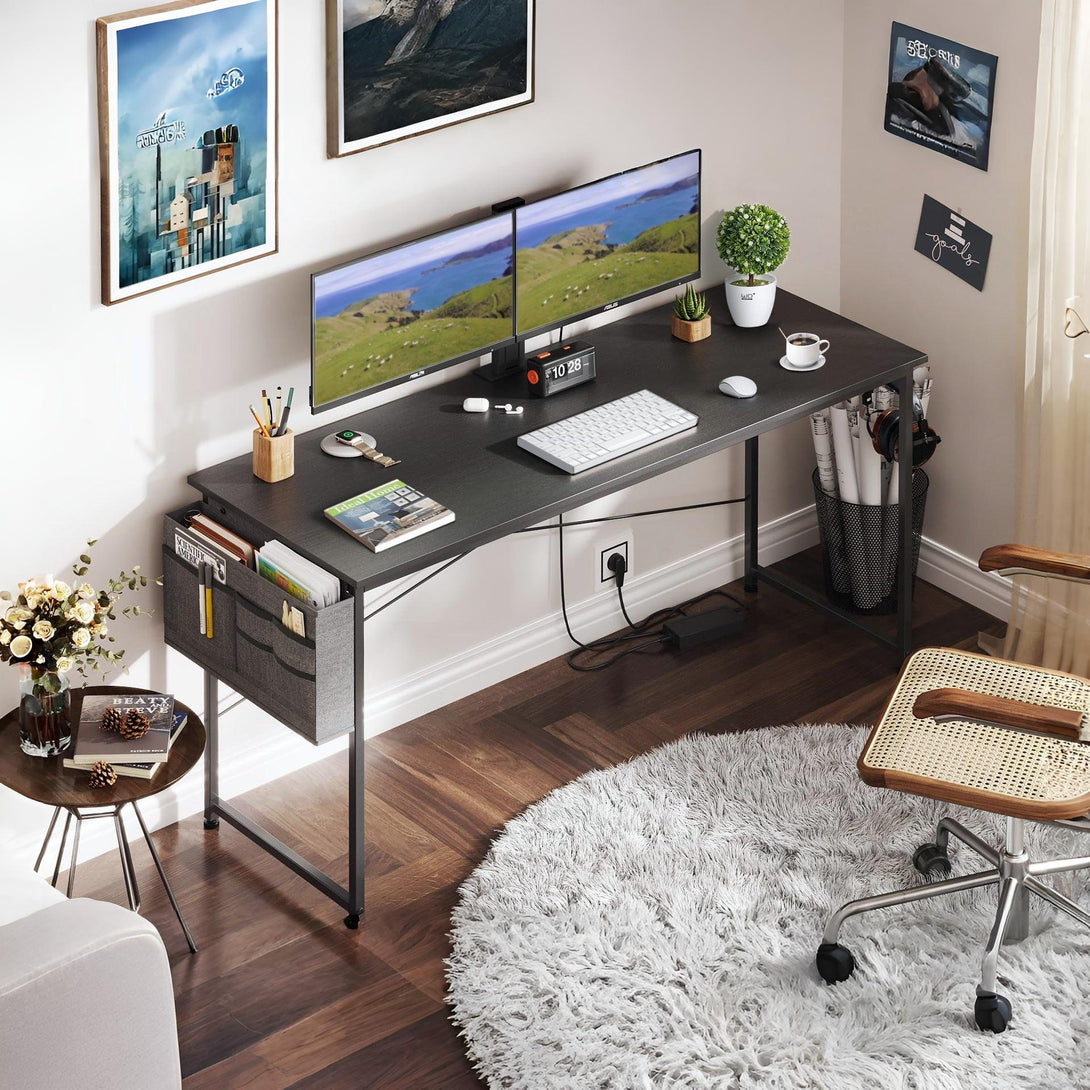 Cesar 140cm Computer Desk with Storage Bag - Black 