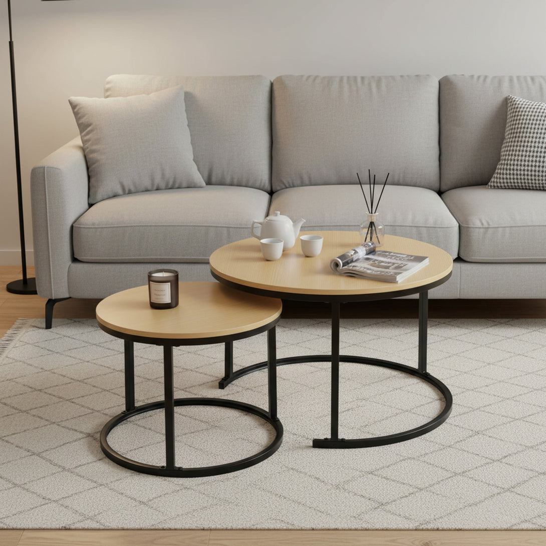 Nasser Nesting Coffee Table - Set of 2 - Natural + Black