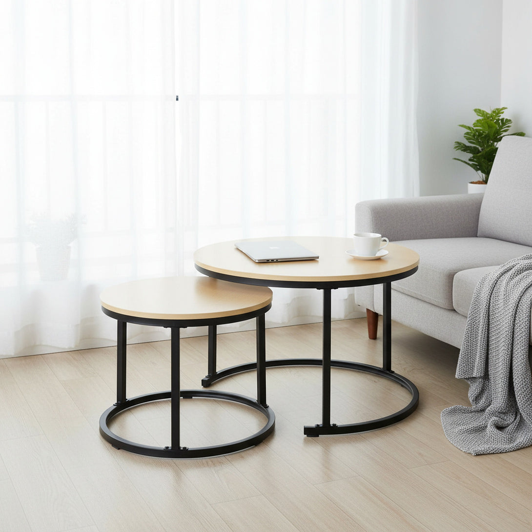 Nasser Nesting Coffee Table - Set of 2 - Natural + Black