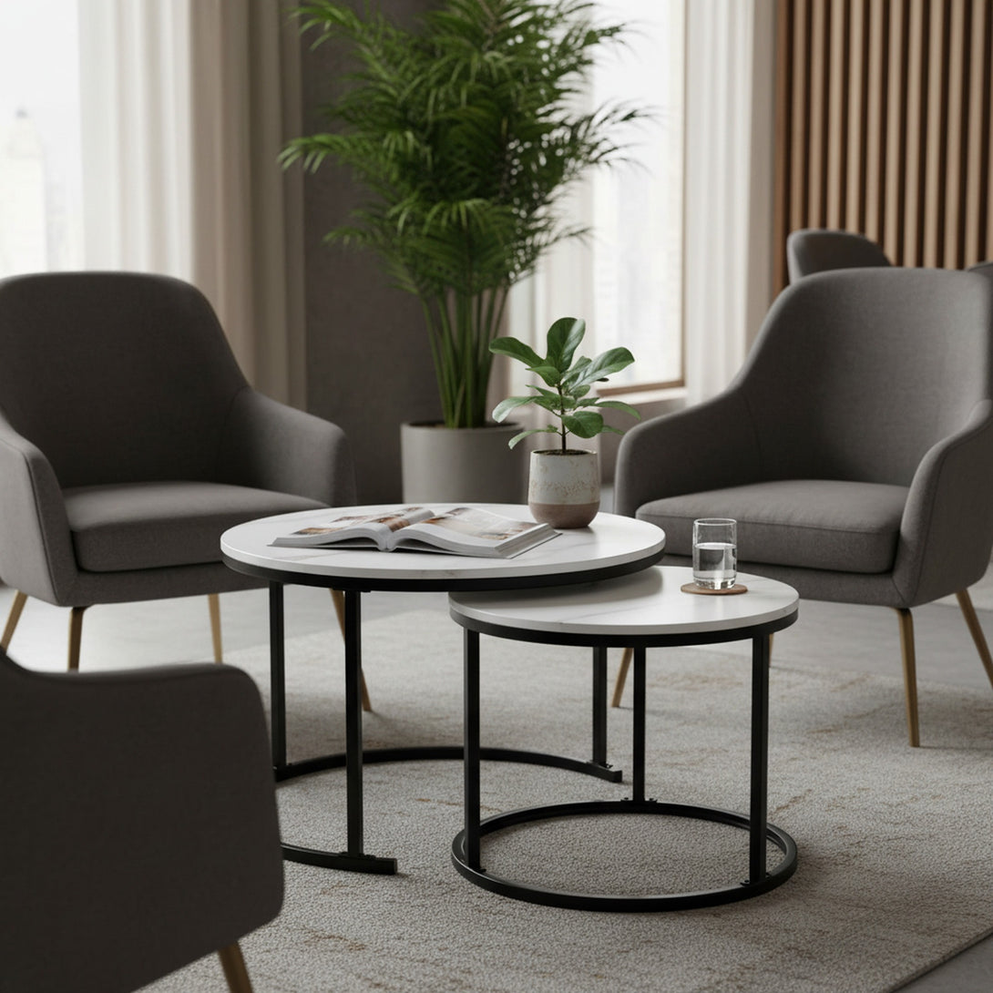Mainit Nesting Coffee Table - Set of 2 - White + Black