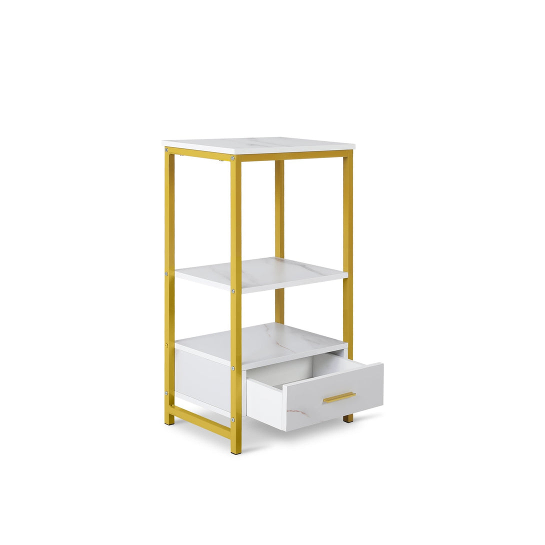 Ross Storage Shelf With Drawer - White + Gold