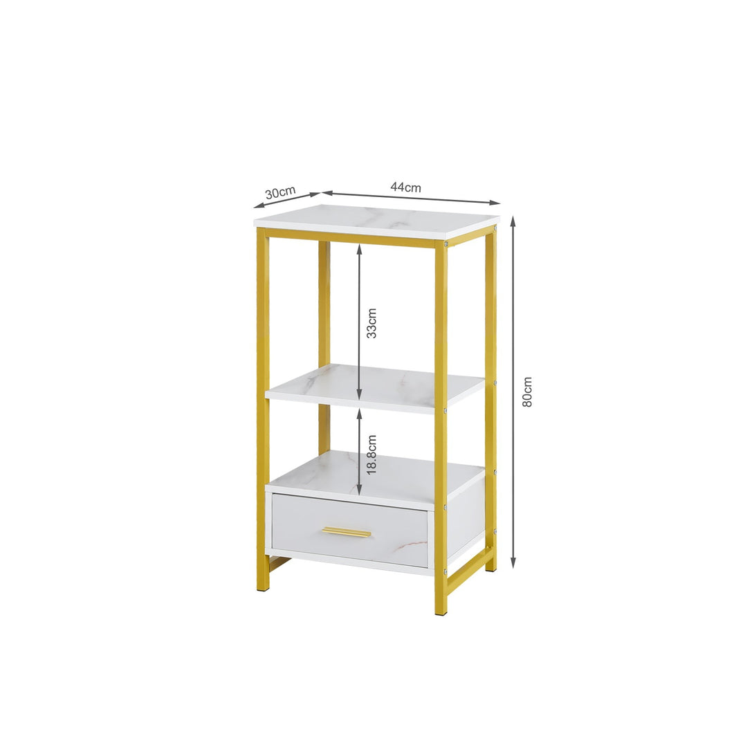 Ross Storage Shelf With Drawer - White + Gold