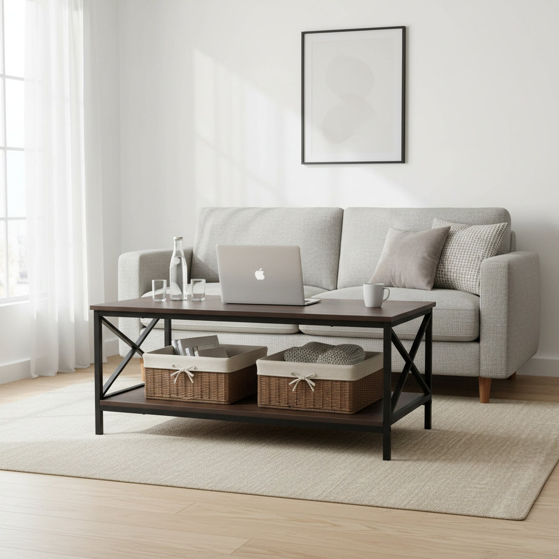 Chad Rectangle Coffee Table - Rustic Brown + Black