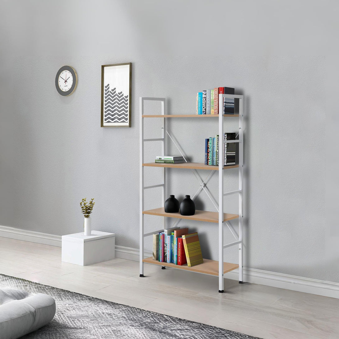 Hikuai 4 Tier Bookshelf - Natural + White