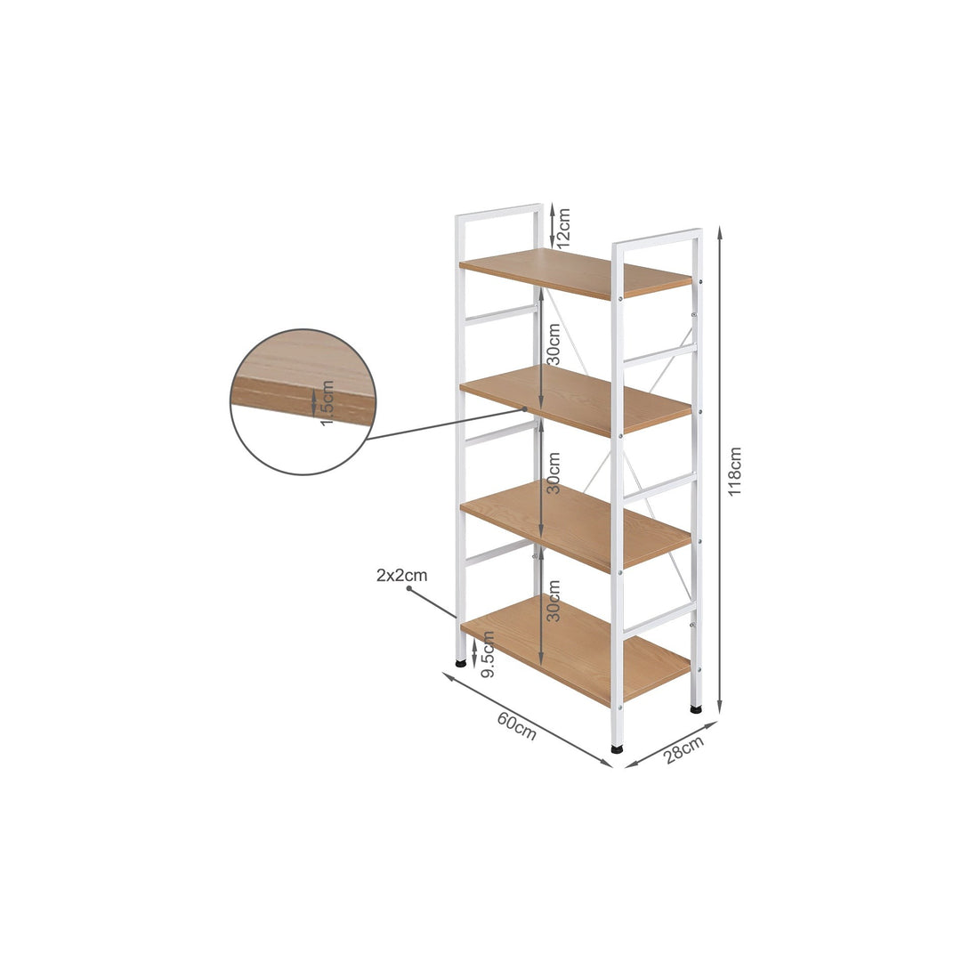 Hikuai 4 Tier Bookshelf - Natural + White