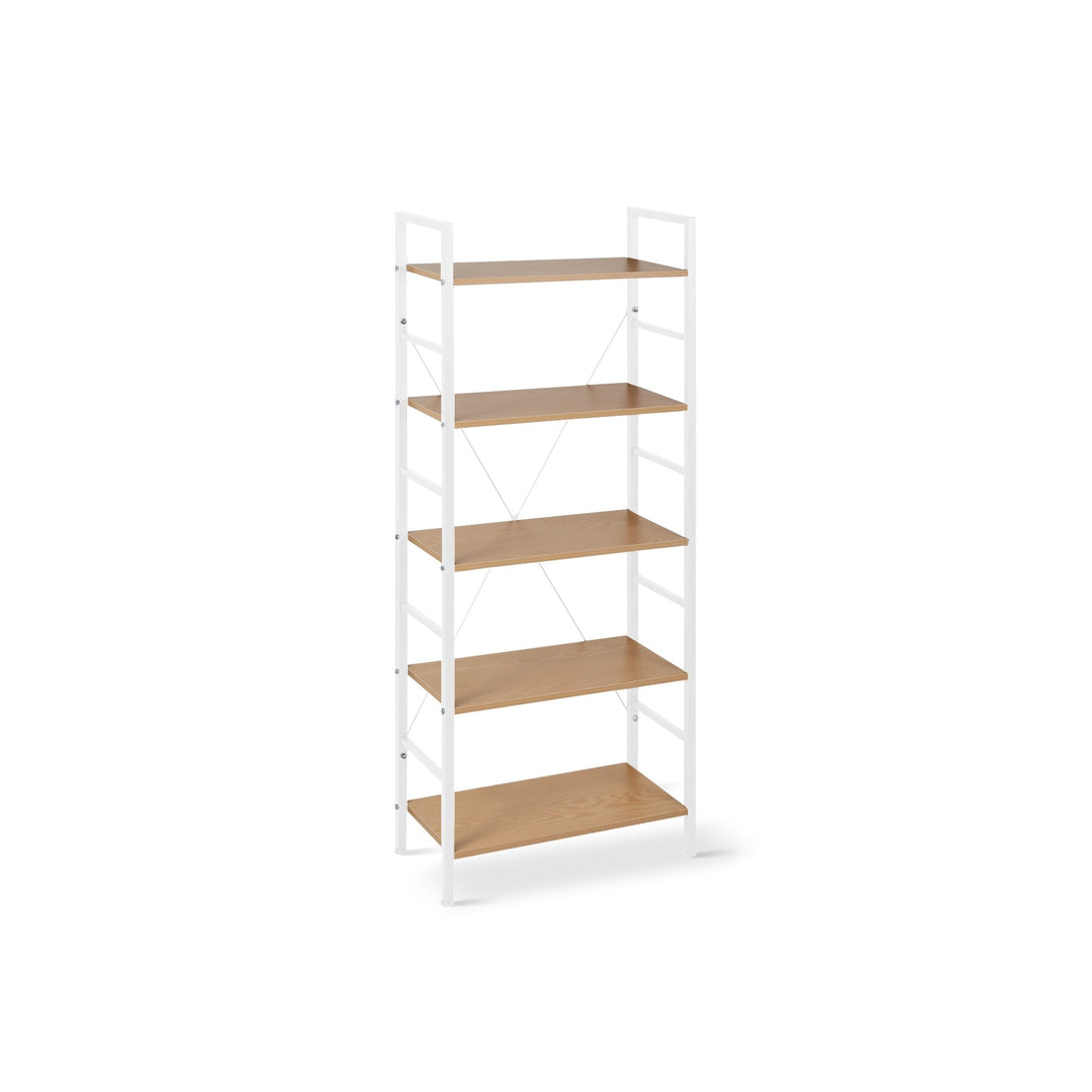 Hikuai 5 Tier Bookshelf - Natural + White