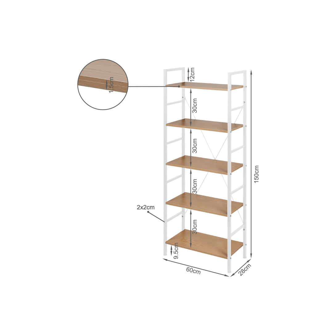 Hikuai 5 Tier Bookshelf - Natural + White