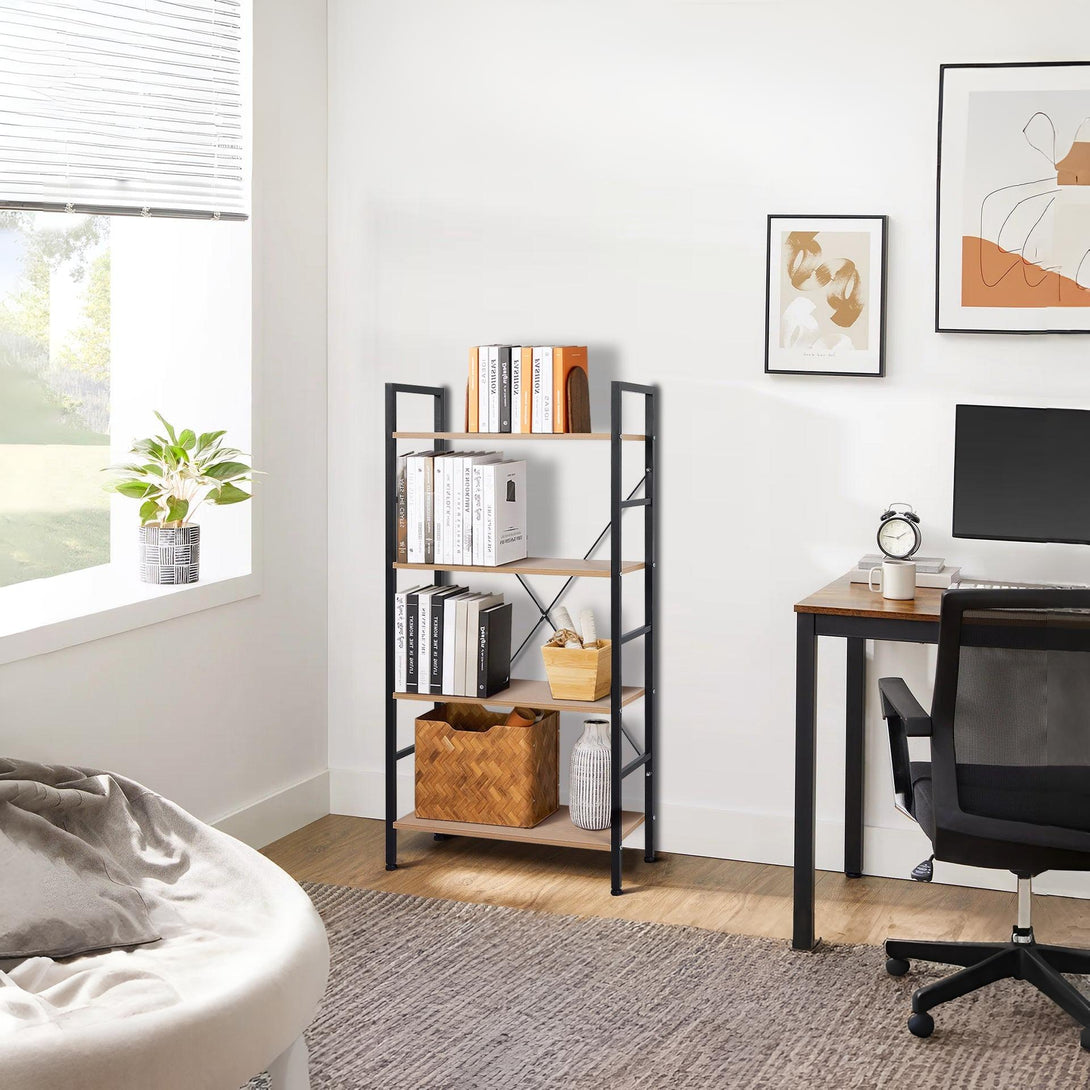 Hikuai 4 Tier Bookshelf - Natural + Black