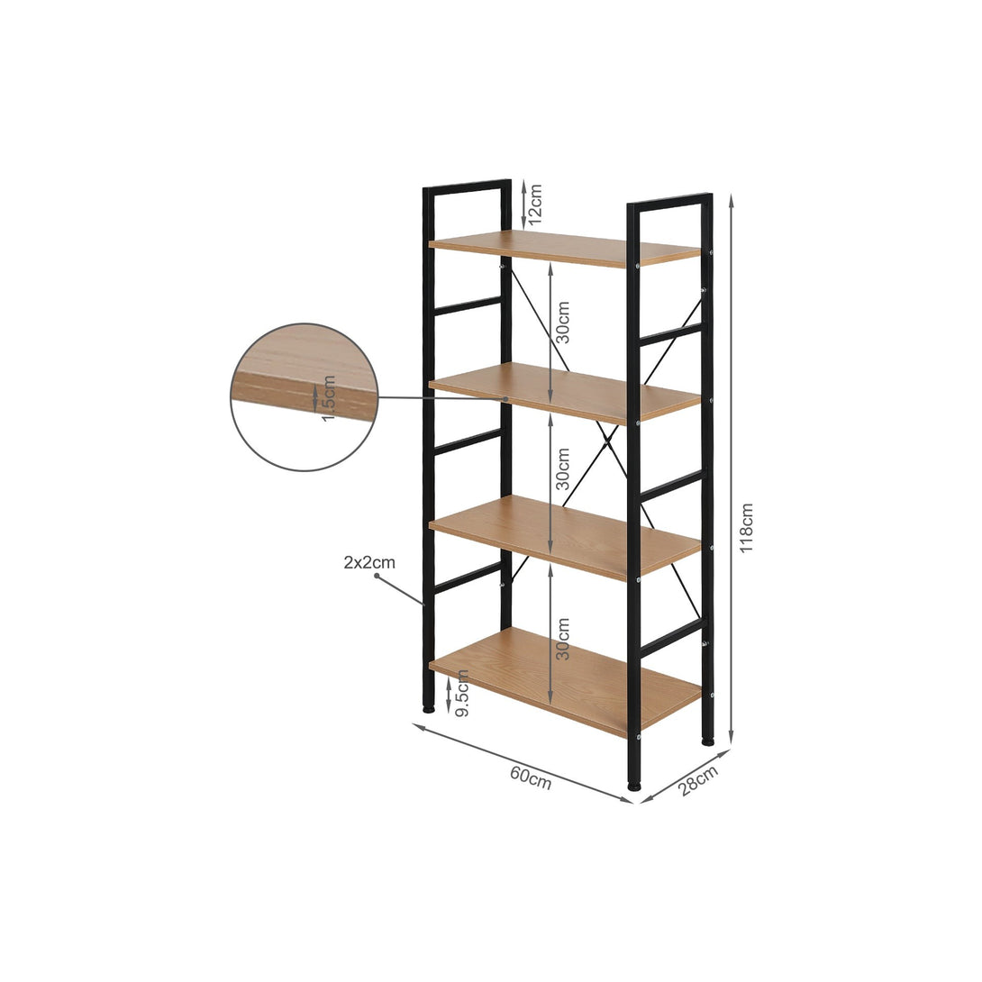 Hikuai 4 Tier Bookshelf - Natural + Black