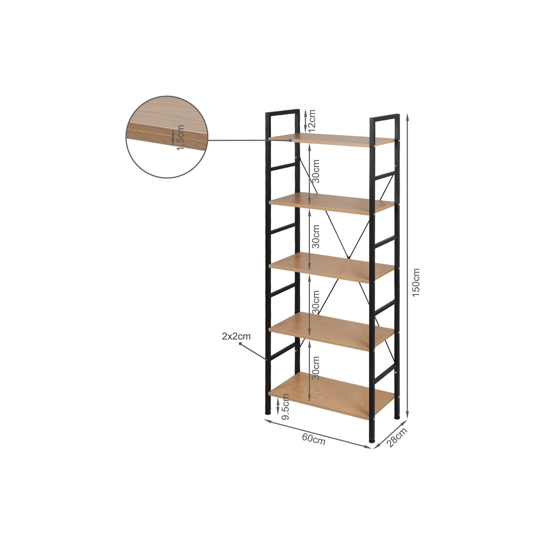 Hikuai 5 Tier Bookshelf - Natural + Black