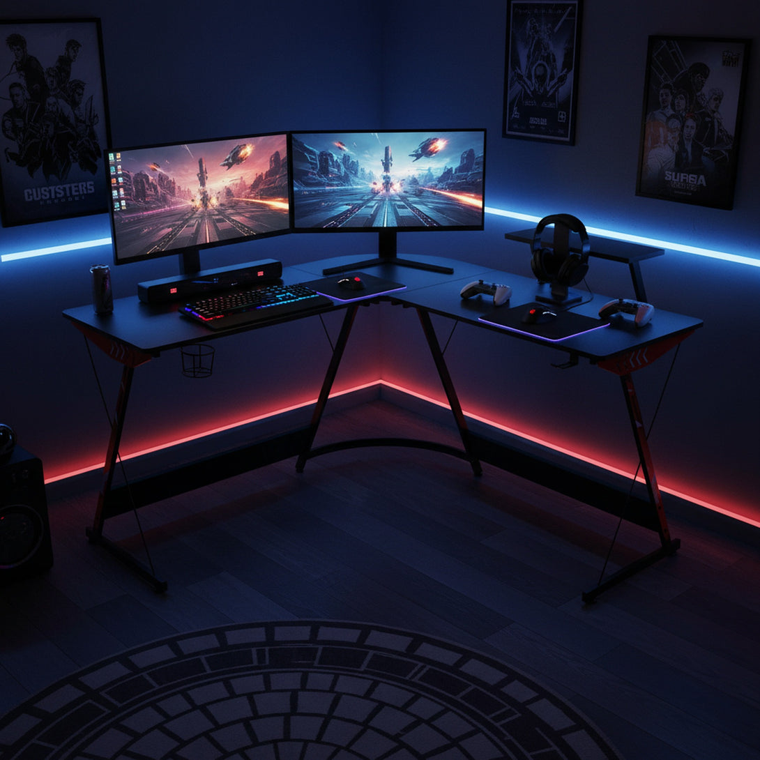Hunter L-Shaped Gaming Desk - Black