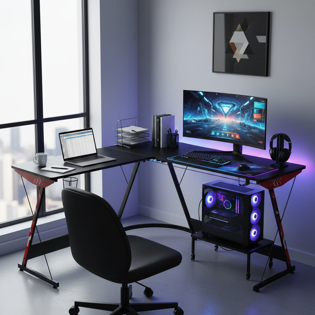 Hunter L-Shaped Gaming Desk - Black