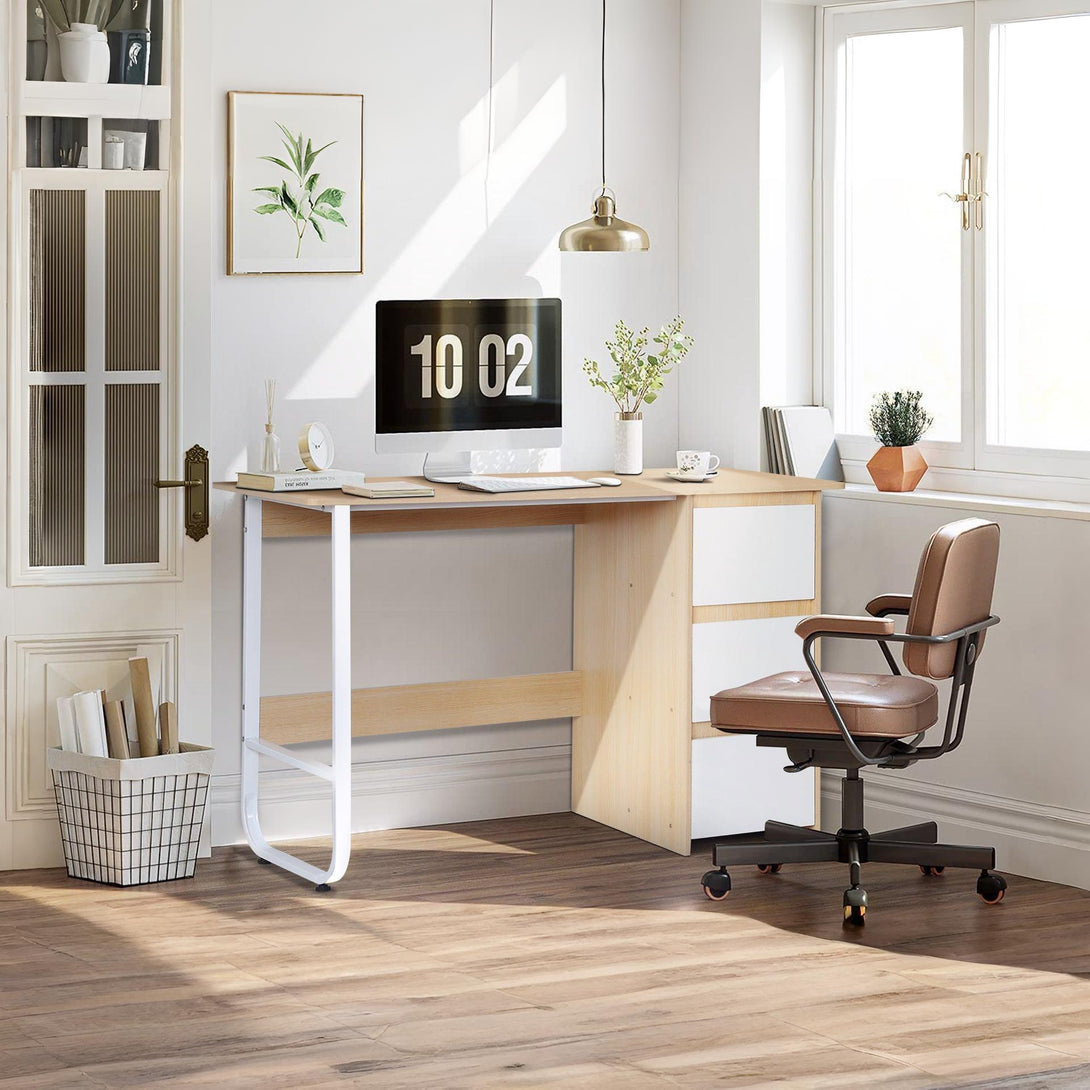 Gavin 120cm Computer Desk with Drawers - Natural + White