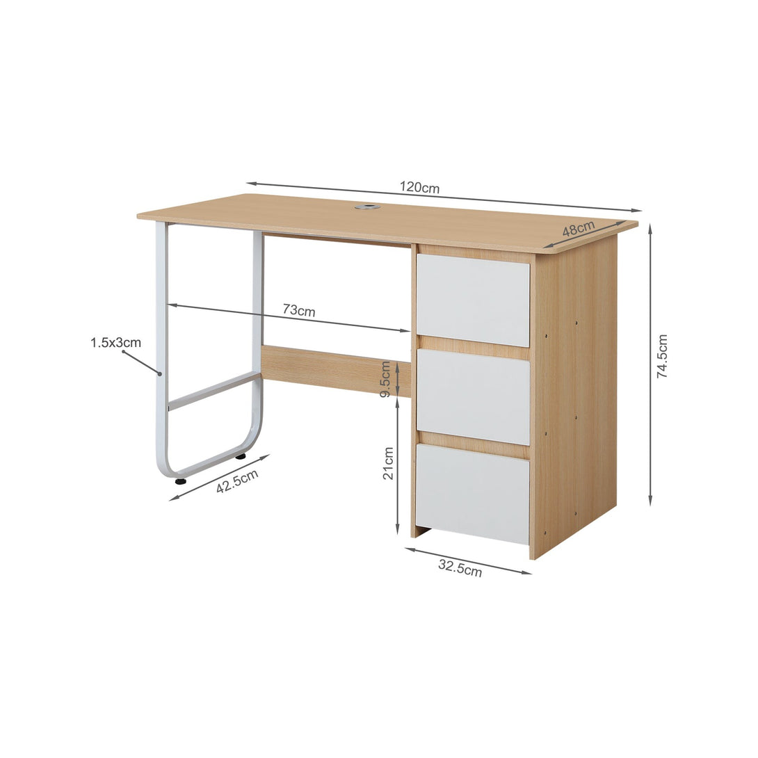 Gavin 120cm Computer Desk with Drawers - Natural + White
