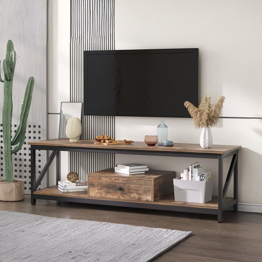 Atlas 1.4m Entertainment Unit with Drawer - Rustic Brown