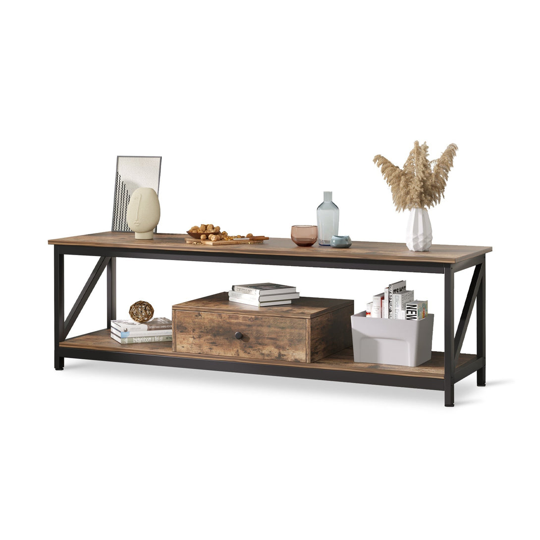 Atlas 1.4m Entertainment Unit with Drawer - Rustic Brown