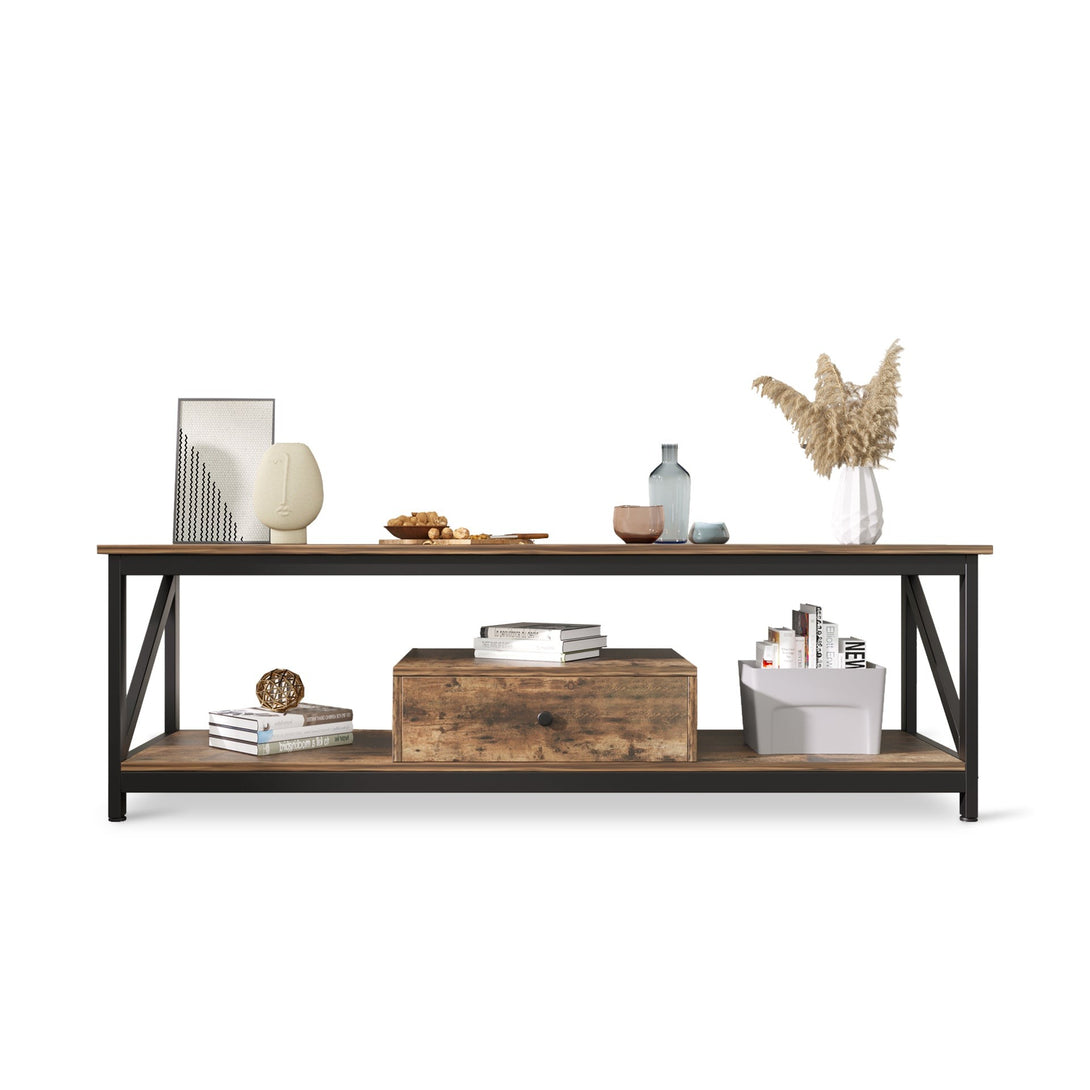 Atlas 1.4m Entertainment Unit with Drawer - Rustic Brown
