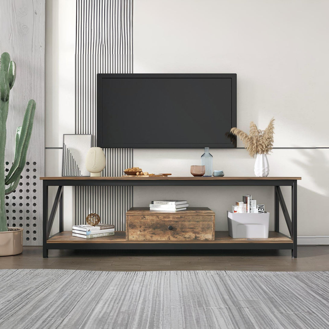 Atlas 1.4m Entertainment Unit with Drawer - Rustic Brown